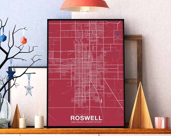 ROSWELL New Mexico NM USA poster color Hometown City Print Modern Home Decor Office Decoration Wall Art Dorm Bedroom Gift
