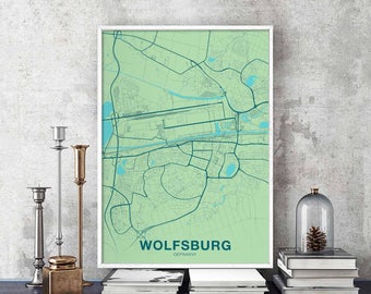 WOLFSBURG Germany map poster color Hometown City Print Modern Home Decor Office Decoration Wall Art Dorm Bedroom Gift