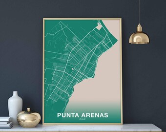 PUNTA ARENAS Chile map poster color Hometown City Print Modern Home Decor Office Decoration Wall Art Dorm Bedroom Gift