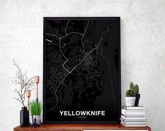 YELLOWKNIFE Canada map poster black white Hometown City Print Modern Home Decor Office Decoration Wall Art Dorm Bedroom Gift