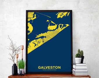 GALVESTON Texas TX US map poster color Hometown City Print Modern Home Decor Office Decoration Wall Art Dorm Bedroom Gift