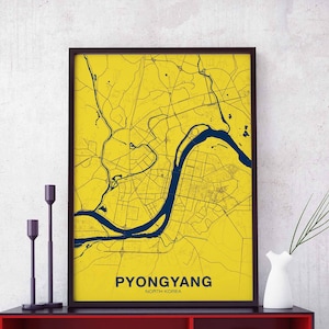 PYONGYANG Nordkorea Karte Poster farbe Heimatstadt Stadt Druck Moderne Wohnkultur Büro Dekoration Wand Kunst Wohnheim Schlafzimmer Geschenk