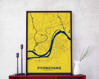 PYONGYANG North Korea map poster color Hometown City Print Modern Home Decor Office Decoration Wall Art Dorm Bedroom Gift