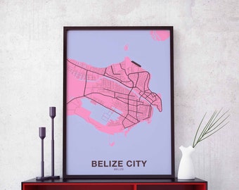 BELIZE CITY Belize map poster color Hometown City Print Modern Home Decor Office Decoration Wall Art Dorm Bedroom Gift