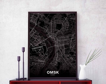 OMSK Russia map poster black white Hometown City Print Modern Home Decor Office Decoration Wall Art Dorm Bedroom Gift