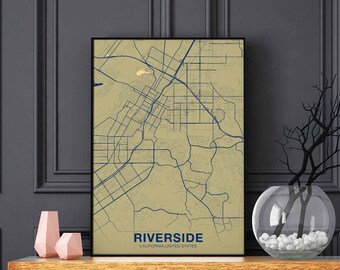 RIVERSIDE California CA usa map poster color Hometown City Print Modern Home Decor Office Decoration Wall Art Dorm Bedroom Gift