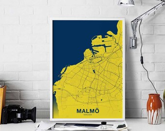 MALMO Sweden poster color Hometown City Print Modern Home Decor Office Decoration Wall Art Dorm Bedroom Gift