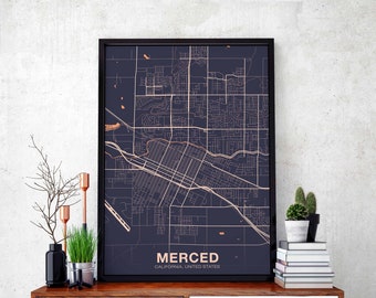 MERCED California CA USA poster color Hometown City Print Modern Home Decor Office Decoration Wall Art Dorm Bedroom Gift
