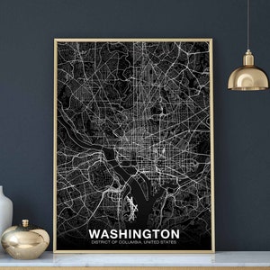 WASHINGTON DC USA carte affiche noir blanc ville natale ville impression moderne décor à la maison bureau décoration mur art dortoir chambre cadeau