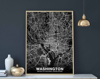 WASHINGTON DC USA map poster black white Hometown City Print Modern Home Decor Office Decoration Wall Art Dorm Bedroom Gift