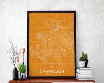 CHAMPAIGN Illinois IL USA poster color Hometown City Print Modern Home Decor Office Decoration Wall Art Dorm Bedroom Gift