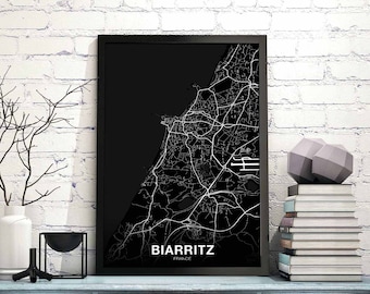 BIARRITZ  France map poster black white Hometown City Print Modern Home Decor Office Decoration Wall Art Dorm Bedroom Gift