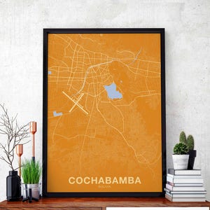 Póster con mapa de COCHABAMBA, Bolivia, Sudamérica, ciudad natal, impresión a color, decoración moderna para el hogar, decoración de la oficina, arte de pared, dormitorio, regalo