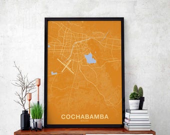 COCHABAMBA Bolivia South America map poster color Hometown City Print Modern Home Decor Office Decoration Wall Art Dorm Bedroom Gift