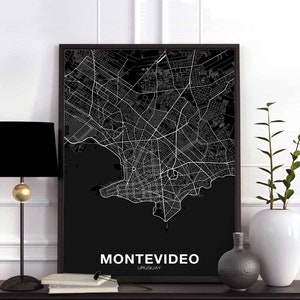 MONTEVIDEO Uruguay map poster black white Hometown City Print Modern Home Decor Office Decoration Wall Art Dorm Bedroom Gift