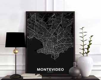 MONTEVIDEO Uruguay map poster black white Hometown City Print Modern Home Decor Office Decoration Wall Art Dorm Bedroom Gift