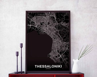 THESSALONIKI  Greece map poster black white Hometown City Print Modern Home Decor Office Decoration Wall Art Dorm Bedroom Gift