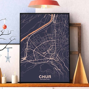 CHUR Switzerland Schweiz Suisse map poster color Hometown City Print Modern Home Decor Office Decoration Wall Art Dorm Bedroom Gift