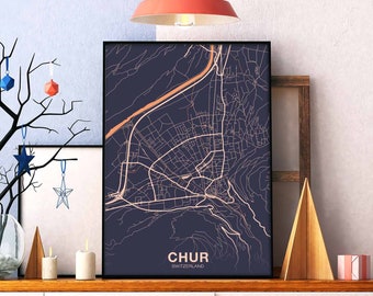 CHUR Switzerland Schweiz Suisse map poster color Hometown City Print Modern Home Decor Office Decoration Wall Art Dorm Bedroom Gift