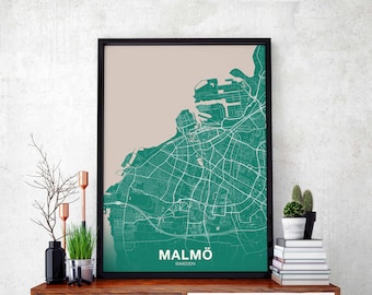 MALMO Sweden map poster color Hometown City Print Modern Home Decor Office Decoration Wall Art Dorm Bedroom Gift