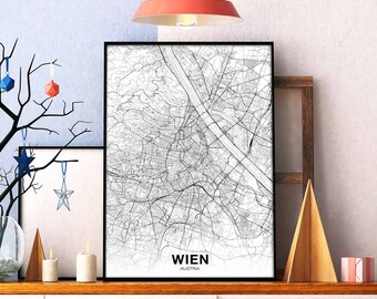 WIEN Vienna Austria map poster Hometown City Print Modern Home Decor Office Decoration Wall Art Dorm Bedroom Gift