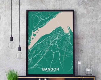 BANGOR Great Britain poster color Hometown City Print Modern Home Decor Office Decoration Wall Art Dorm Bedroom Gift