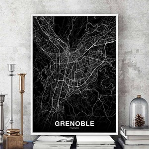 GRENOBLE France map poster black white Hometown City Print Modern Home Decor Office Decoration Wall Art Dorm Bedroom Gift