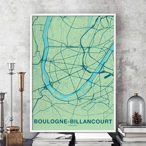 BOULOGNE-BILLANCOURT France carte affiche couleurs ville natale ville impression moderne décoration de la maison bureau décoration art mural dortoir chambre cadeau