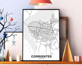CORRIENTES Argentina map poster black white Hometown City Print Modern Home Decor Office Decoration Wall Art Dorm Bedroom Gift