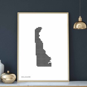 DELAWARE EUA estado pontos mínimos retro mapa pôster preto branco decoração de parede design moderno suíço escandinavo nórdico inauguração de casa viagem