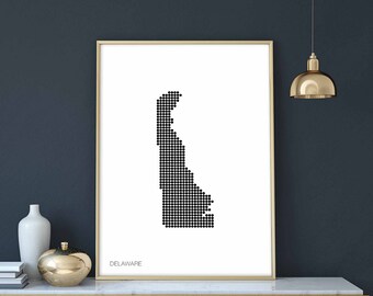DELAWARE US state minimal dots retro map poster black white wall decor design modern swiss scandinavian nordic housewarming travel