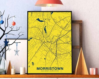 MORRISTOWN New Jersey NJ USA map poster color Hometown City Print Modern Home Decor Office Decoration Wall Art Dorm Bedroom Gift