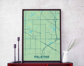 PALATINE Illinois IL USA map poster color Hometown City Print Modern Home Decor Office Decoration Wall Art Dorm Bedroom Gift