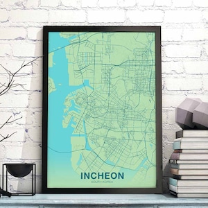 Póster con mapa de Corea del Sur de INCHEON, impresión a color de la ciudad natal, decoración moderna para el hogar, decoración de la oficina, arte de pared, dormitorio, regalo