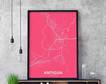 ANTIGUA Guatemala poster color Hometown City Print Modern Home Decor Office Decoration Wall Art Dorm Bedroom Gift