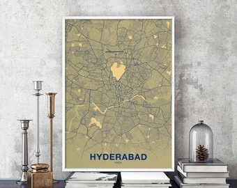 HYDERABAD India map poster color Hometown City Print Modern Home Decor Office Decoration Wall Art Dorm Bedroom Gift
