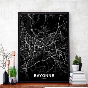 BAYONNE France carte affiche noir blanc ville natale ville impression moderne décor à la maison bureau décoration mur art dortoir chambre cadeau