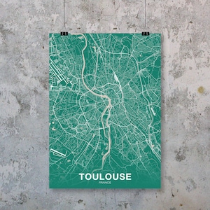 TOULOUSE France carte affiche couleurs ville natale ville impression moderne décor à la maison bureau décoration mur art dortoir chambre cadeau
