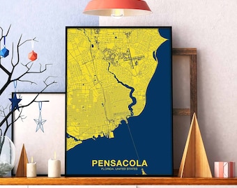 PENSACOLA Florida  FL USA poster color Hometown City Print Modern Home Decor Office Decoration Wall Art Dorm Bedroom Gift