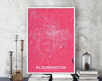 BLOOMINGTON Indiana IN US map poster color Hometown City Print Modern Home Decor Office Decoration Wall Art Dorm Bedroom Gift
