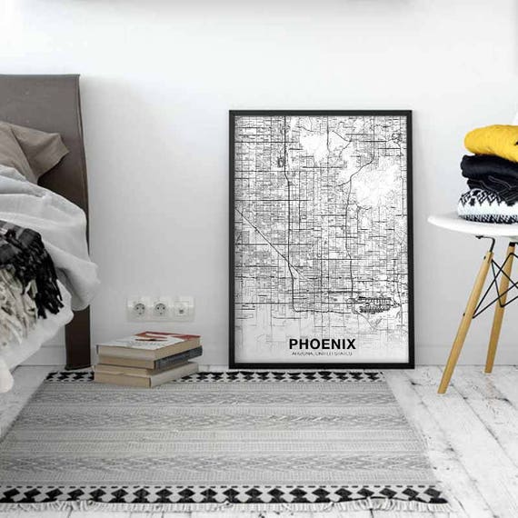 Phoenix Arizona Az Usa Map Poster Black White Wall Decor Etsy