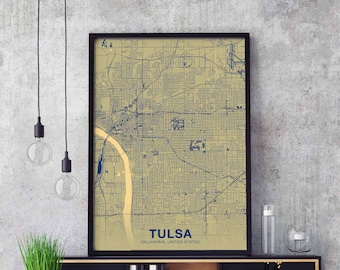 TULSA Oklahoma OK US map poster color Hometown City Print Modern Home Decor Office Decoration Wall Art Dorm Bedroom Gift