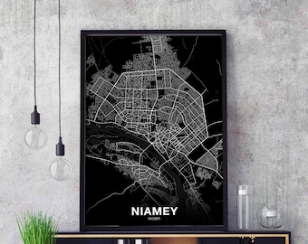 NIAMEY Niger map poster black white Hometown City Print Modern Home Decor Office Decoration Wall Art Dorm Bedroom Gift