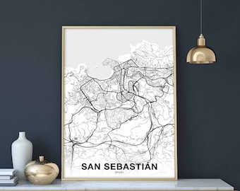 SAN SEBASTIAN Spain map poster Hometown City Print Modern Home Decor Office Decoration Wall Art Dorm Bedroom Gift