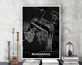 MUHARRAQ Bahrain map poster black white Hometown City Print Modern Home Decor Office Decoration Wall Art Dorm Bedroom Gift
