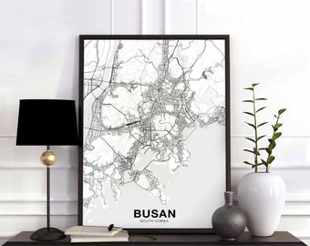 BUSAN South Korea map poster black white Hometown City Print Modern Home Decor Office Decoration Wall Art Dorm Bedroom Gift