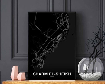 SHARM EL-SHEIKH Egypt map poster black white Hometown City Print Modern Home Decor Office Decoration Wall Art Dorm Bedroom Gift