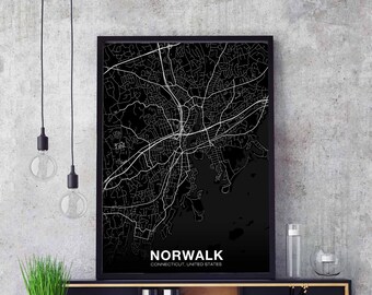 NORWALK Connecticut CT USA map poster black white Hometown City Print Modern Home Decor Office Decoration Wall Art Dorm Bedroom Gift