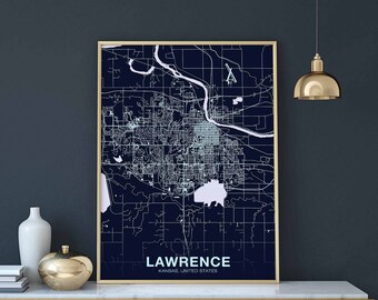 LAWRENCE Kansas KS US map poster color Hometown City Print Modern Home Decor Office Decoration Wall Art Dorm Bedroom Gift