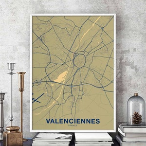 VALENCIENNES France carte affiche couleurs ville natale ville impression moderne décor à la maison bureau décoration mur art dortoir chambre cadeau